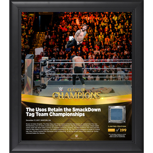 Photo of The Usos Framed 15'' x 17'' 2017 Clash of Champions Collage with Piece of Event-Used Canvas - #1 of a Limited Edition of 199