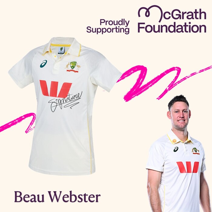 Photo of Beau Webster Signed Australia Pink Test Match-Worn Shirt