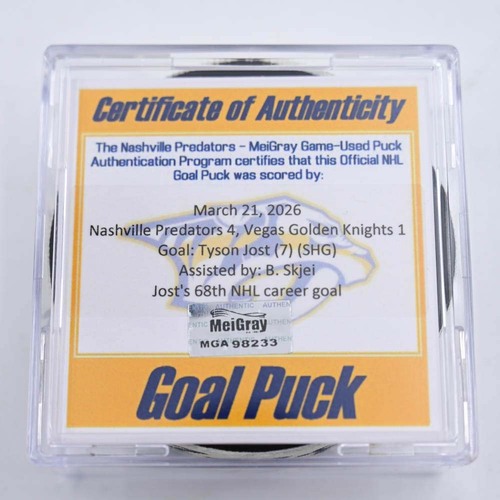 Image of Jost, Tyson - Nashville Predators - March 21, 2026 vs. Vegas Golden Knights (Predators Logo)