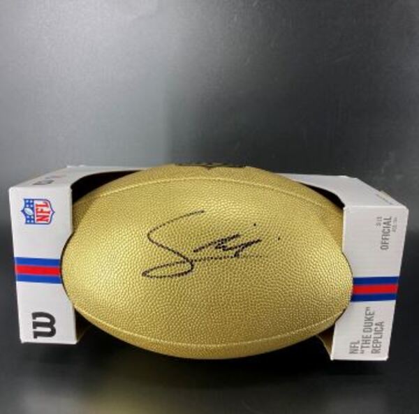 NFL - Giants Francis Mauigoa Signed Gold Composite Football