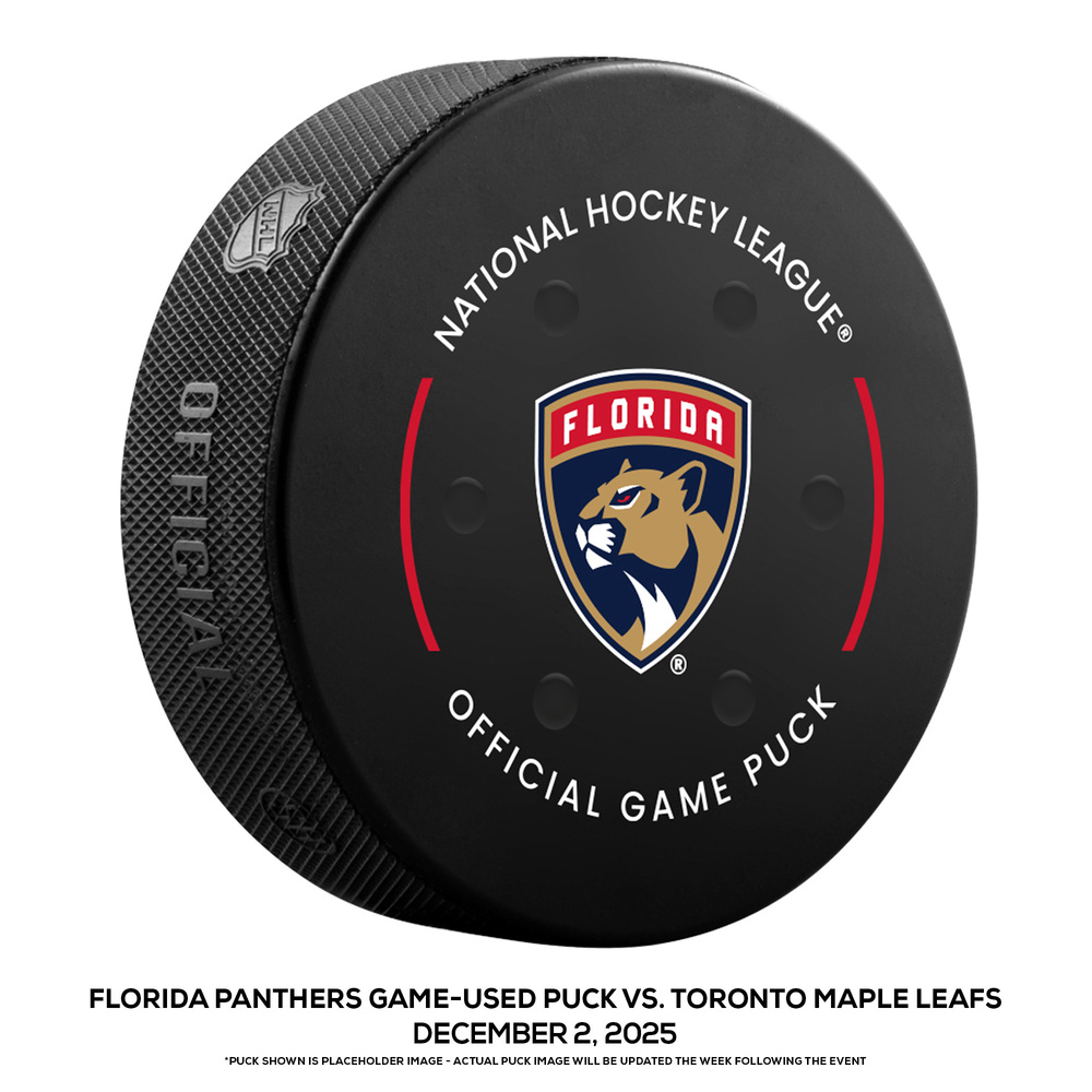 Florida Panthers Game-Used Puck vs. Toronto Maple Leafs on December 2, 2025 - Sam Reinhart (FLA) Plays 800th NHL Game