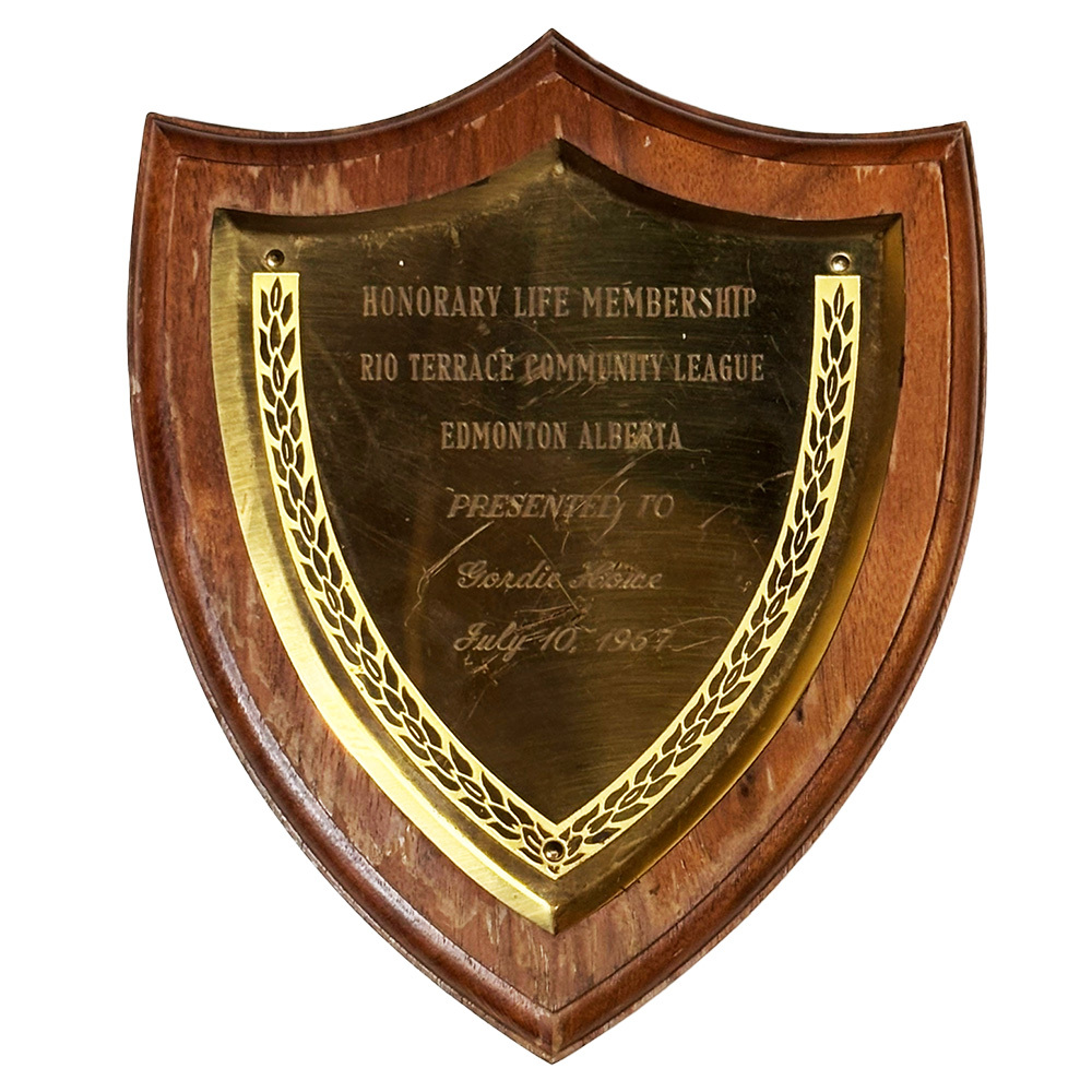 Gordie Howe's 1967 Edmonton Community League Honorary Life Membership  Plaque
