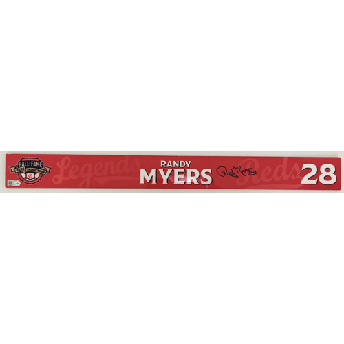 Randy Myers - Game-used and Autographed Locker Name Plate: 2021 Cincinnati Reds Hall of Fame Legends Game