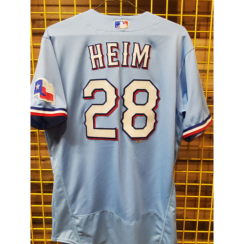 Jonah Heim Game-Used Baby Blue Jersey - Worn 8/1/2021 - 2 HR Including Walk-Off in the 9th.