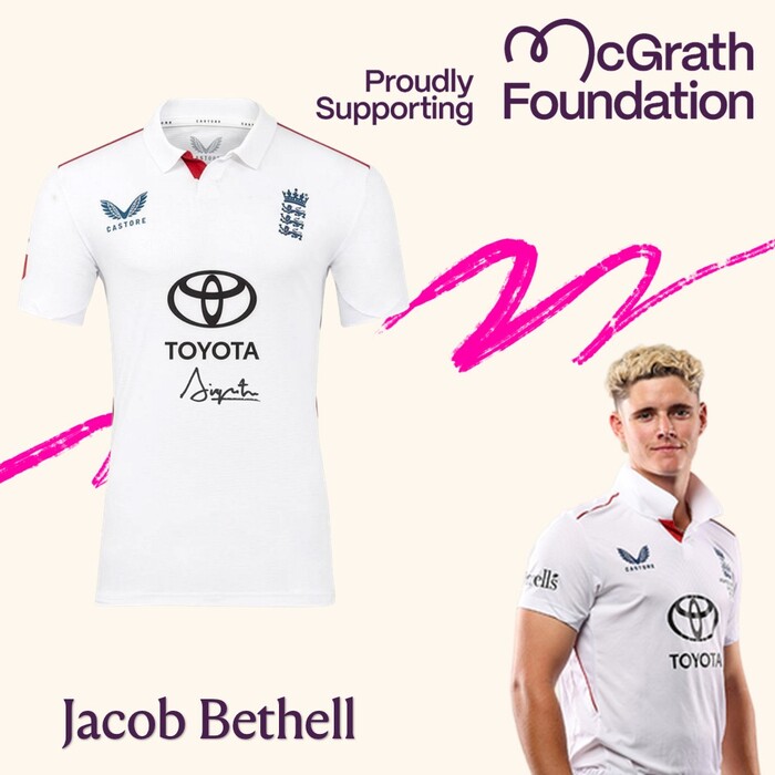 Jacob Bethell Signed England Pink Test Match-Worn Shirt