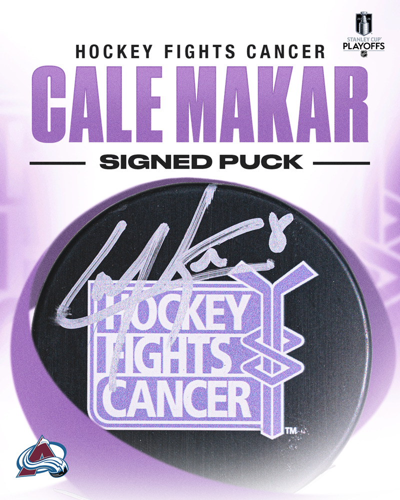Cale Makar Autographed Hockey Fights Cancer Puck - Colorado Avalanche