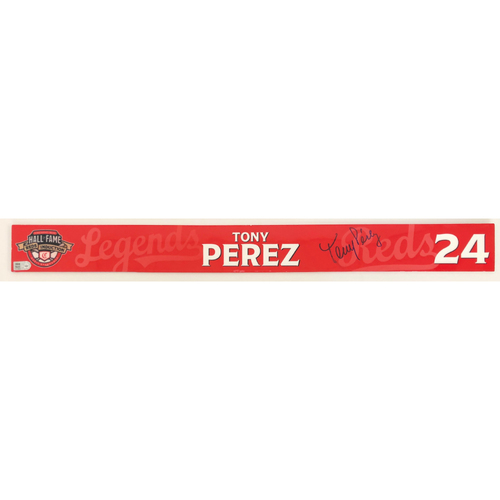 Tony Perez - Game-used and Autographed Locker Name Plate: 2021 Cincinnati Reds Hall of Fame Legends Game