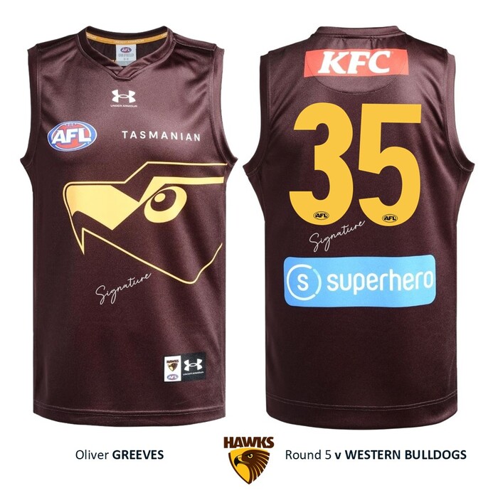 Photo of Oliver Greeves #35 Hawthorn 2026 Gather Round Guernsey