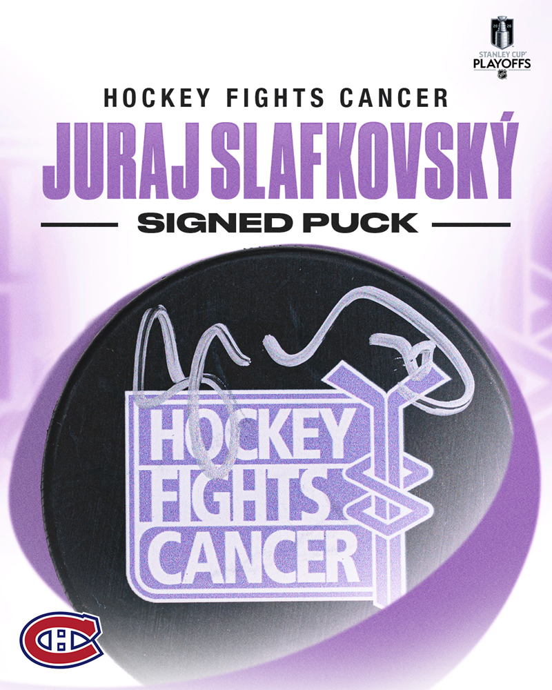 Juraj Slafkovsky Autographed Hockey Fights Cancer Puck - Montreal Canadiens