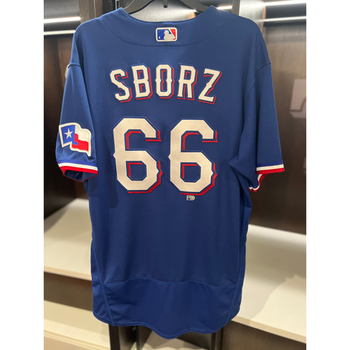Josh Sborz 2023 Team-Issued Blue Jersey with World Series Patch