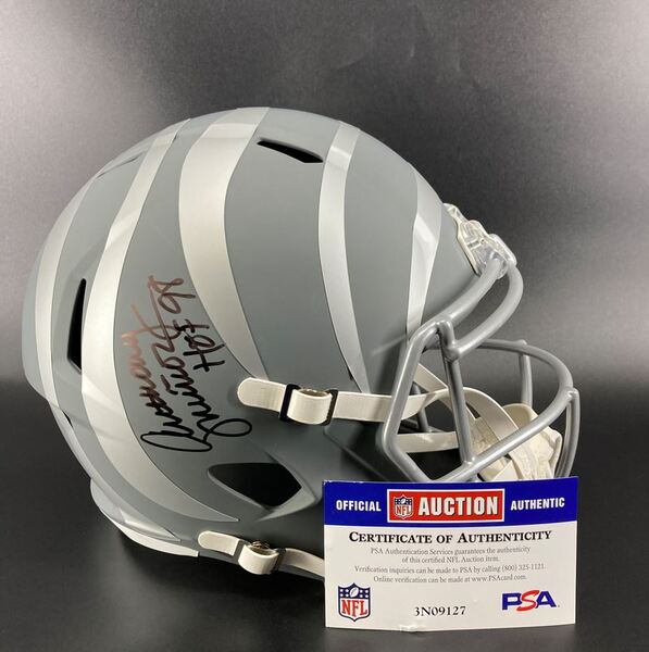 HOF - Bengals Anthony Munoz Signed Replica Slate Speed Helmet with HOF 9...
