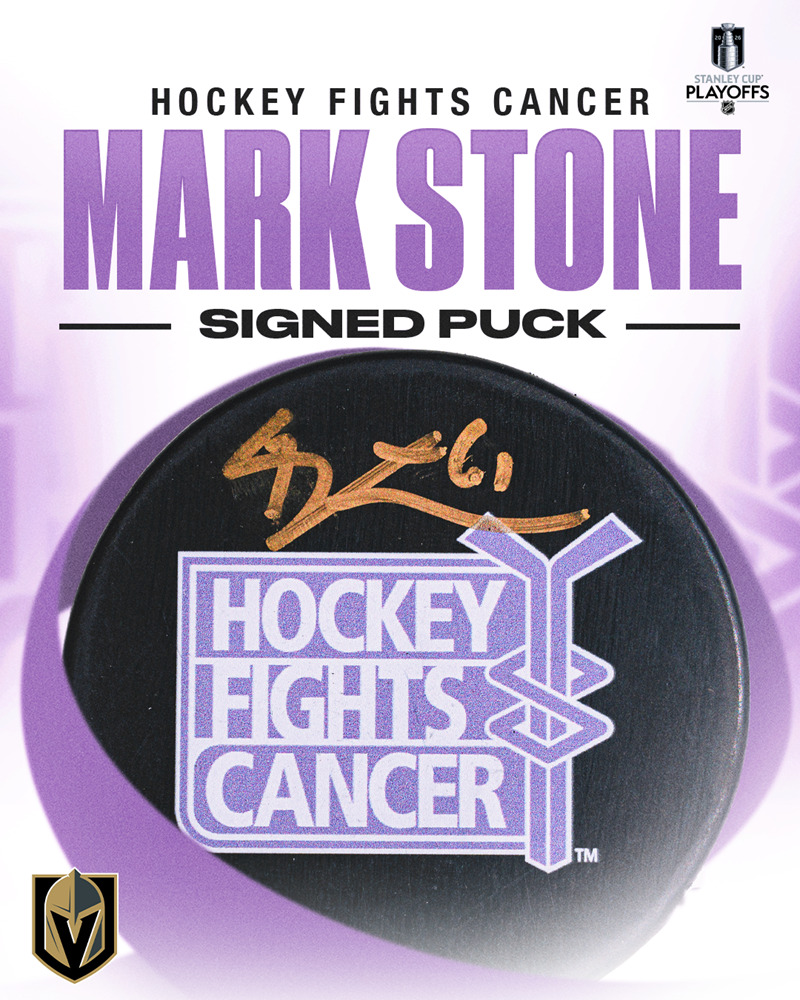 Mark Stone Autographed Hockey Fights Cancer Puck - Vegas Golden Knights
