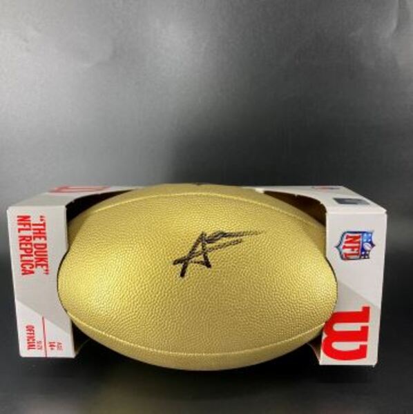 NFL - Broncos Audric Estime Signed Gold Composite Football