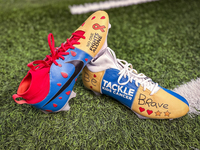 MCMC - Eli Manning Custom Cleats - Supporting Tackle Kids Cancer - Hacke...
