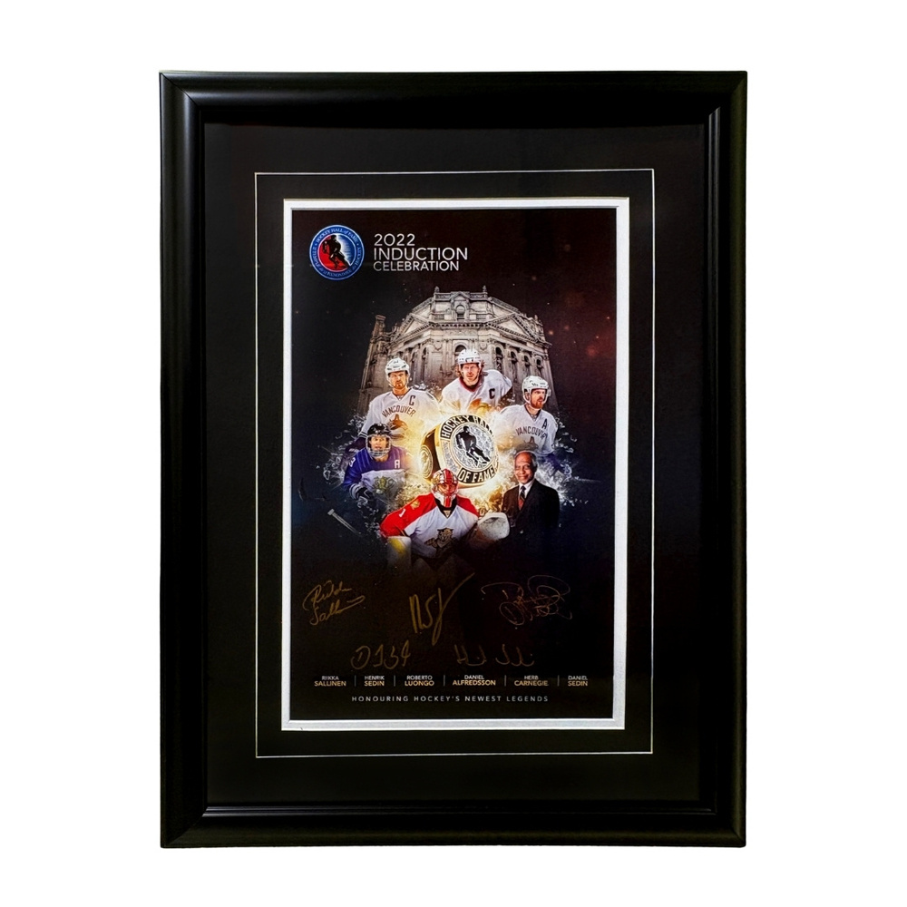 Daniel Alfredsson, Roberto Luongo, Riikka Sallinen, Daniel Sedin, Henrik Sedin Autographed Class of 2022 Poster Frame (Limited Edition)