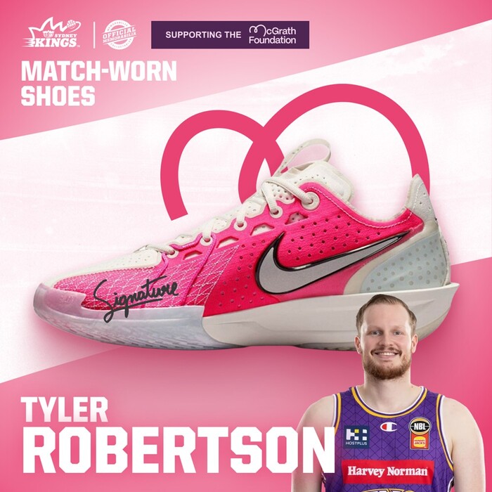 Photo of Tyler Robertson Sydney Kings Signed Nike-GT cut 3's Pink Hoops Match-Worn Shoes