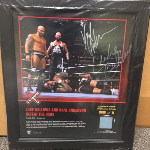Luke Gallows & Karl Anderson SIGNED Extreme Rules 2016 15 x 17 Framed Ring Canvas Photo Collage