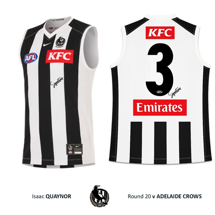 Photo of Isaac Quaynor #3 Collingwood 150th AFL Game Match-Worn Guernsey
