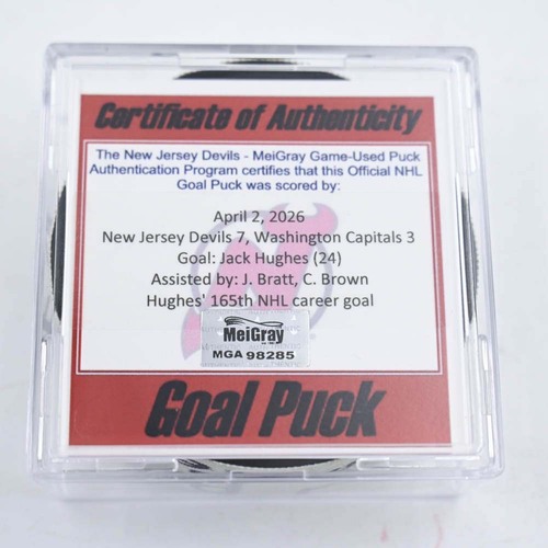 Image of Hughes, Jack - New Jersey Devils - April 2, 2026 vs. Washington Capitals (Devils Logo)