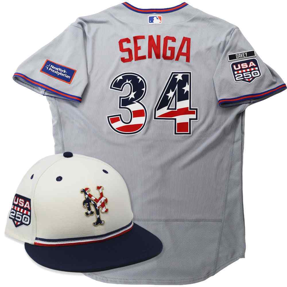 Kodai Senga #34 - Game-Used Independence Day Hat & Jersey Combo