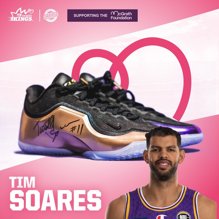 Photo of Tim Soares Sydney Kings Signed Nike Lebron 23 Black Metallic Gold Sneakers