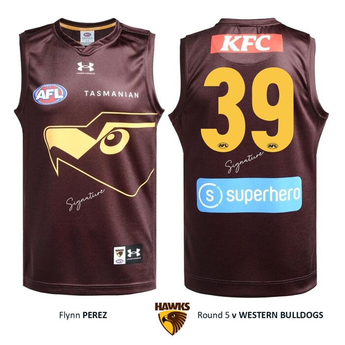 Photo of Flynn Perez #39 Hawthorn 2026 Gather Round Guernsey