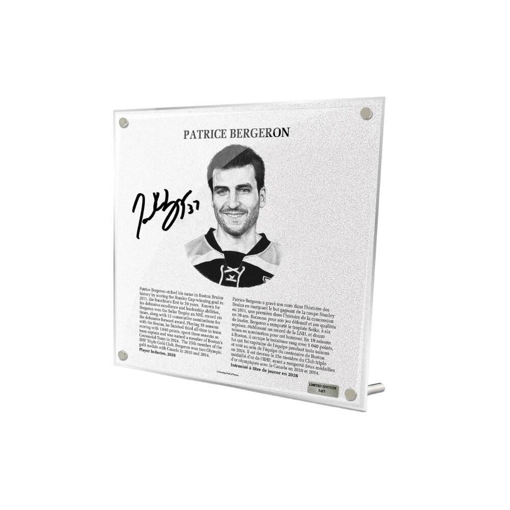 Patrice Bergeron Autographed Legends Line Honoured Member Plaque - Limited Edition 1/5