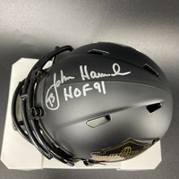 HOF - Patriots John Hannah Signed Black HOF Mini Helmet with "HOF 9...