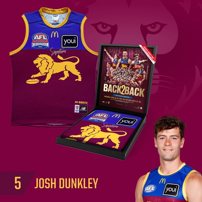 Josh Dunkley #5 Brisbane Lions 2025 Premiers Match-Worn Guernsey
