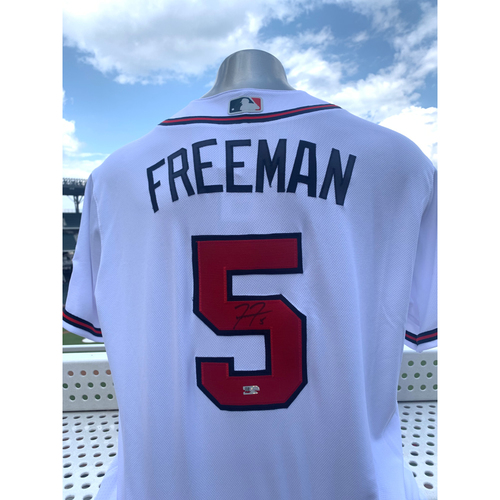 Freddie Freeman MLB Authenticated Autographed Home Jersey With Braves 150th Commerative Patch