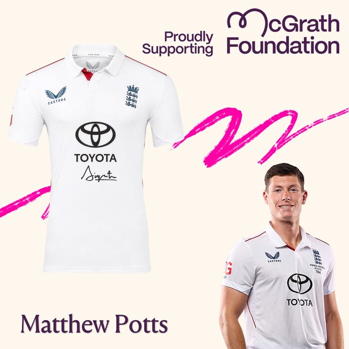 Matthew Potts Signed England Pink Test Match-Worn Shirt