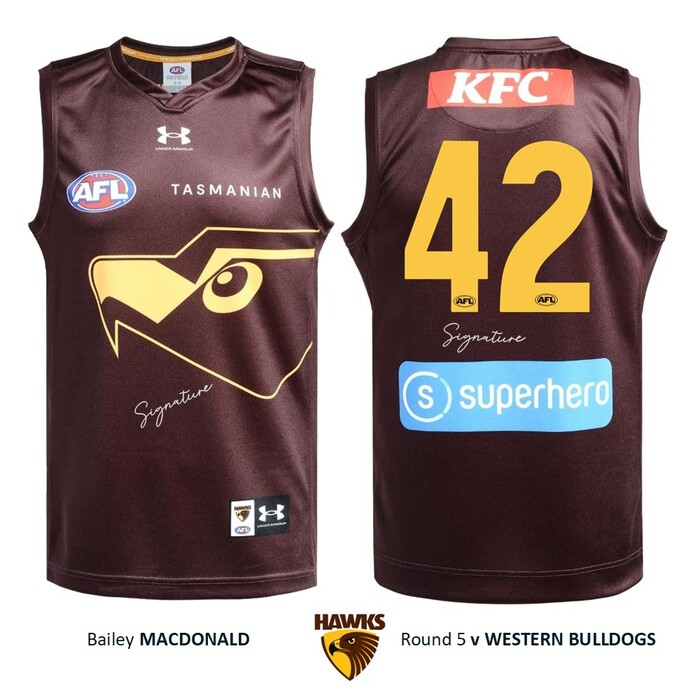 Photo of Bailey Macdonald #42 Hawthorn 2026 Gather Round Guernsey