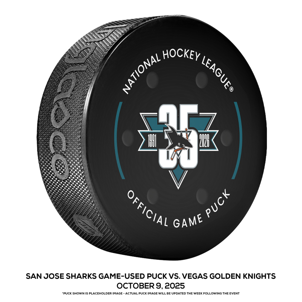 San Jose Sharks Game-Used Puck vs. Vegas Golden Knights on October 9, 2025 - Jeff Skinner (SJS) Scores 700th NHL Point During Game