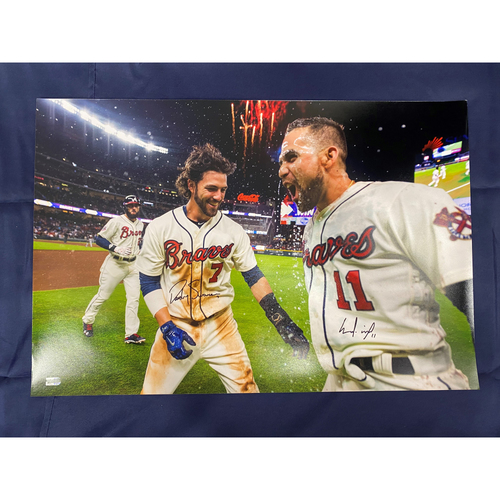 Dansby Swanson and Ender Inciarte Autographed Celebration Photo