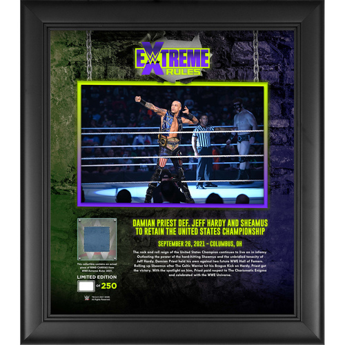 Photo of Damian Priest Framed 15'' x 17'' 2021 Extreme Rules Collage with Piece of Event-Used Canvas - #1 of a Limited Edition of 250