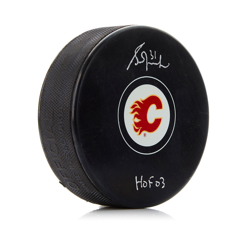 Grant Fuhr Signed Calgary Flames Hockey Puck with HOF Note