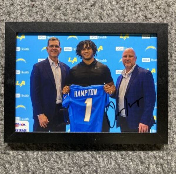 NFL - Chargers Omarion Hampton Signed And Framed 4x6 Draft Photo