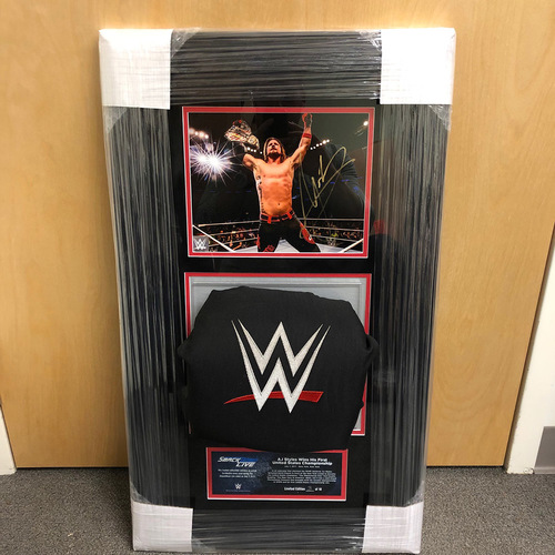 AJ Styles SIGNED SmackDown Photo & Used Turnbuckle Commemorative Plaque