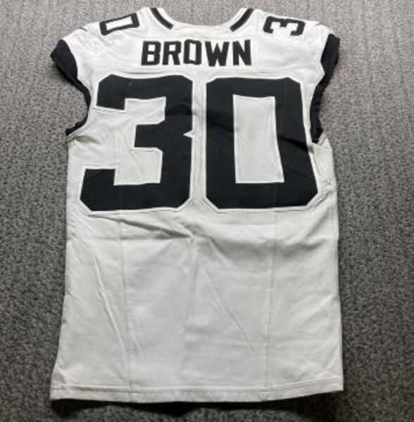 London Games - Jaguars Montaric Brown Game Used Jersey (10/13/24) Size 3...