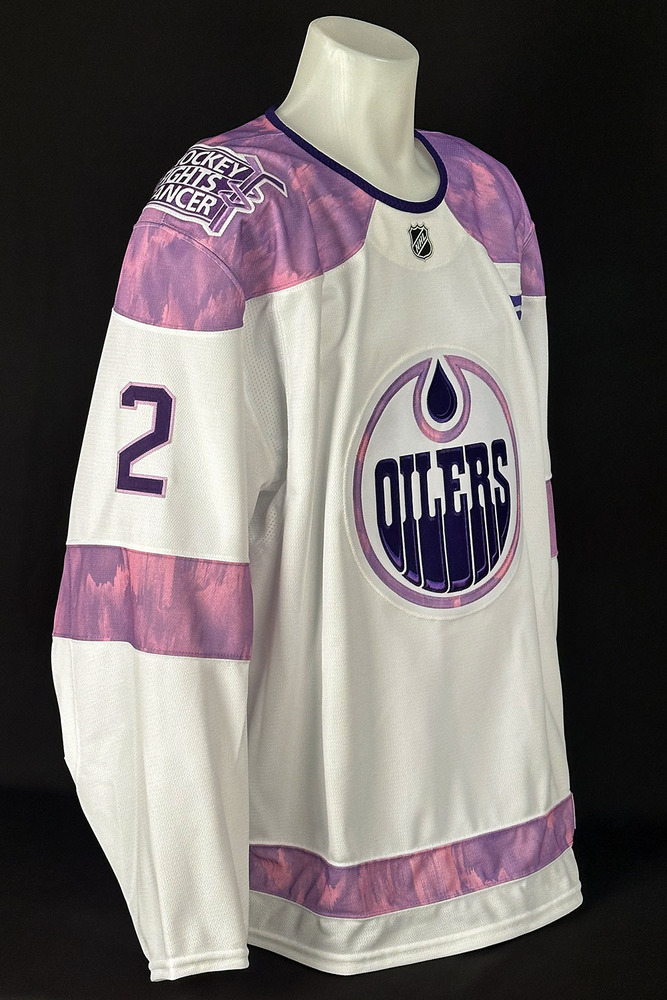Evan Bouchard #2 - Autographed 2025-26 Edmonton Oilers Hockey Fights Cancer Night Ltd Edition Jersey (Autographed Only / Not Worn On Ice)