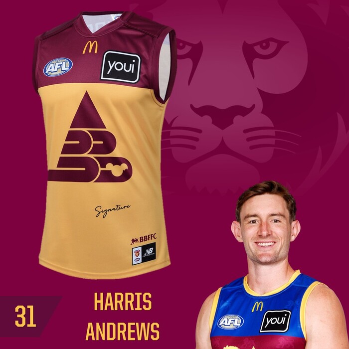 Photo of Harris Andrews #31 Brisbane Lions 2025 Match-Worn Clash Guernsey