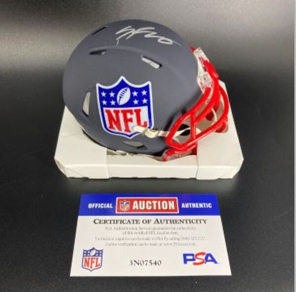 NFL - Saints Spencer Rattler Signed Blue Shield Mini Helmet