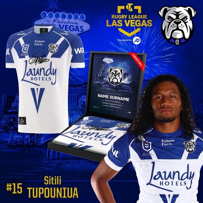 Photo of Sitili Tupouniua #15 Canterbury-Bankstown Bulldogs 2026 Vegas Player-Issue Jersey