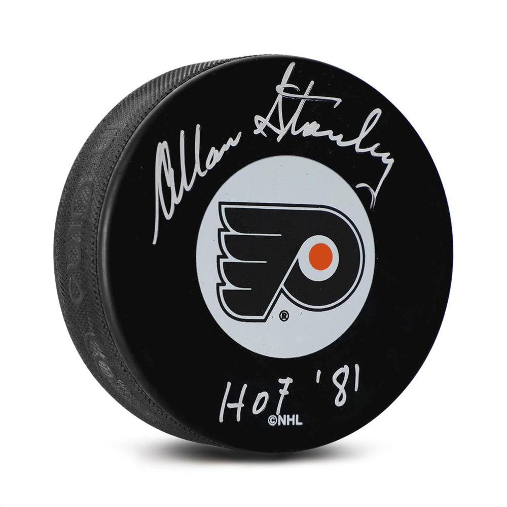 Allan Stanley Signed Philadelphia Flyers Hockey Puck with HOF Note