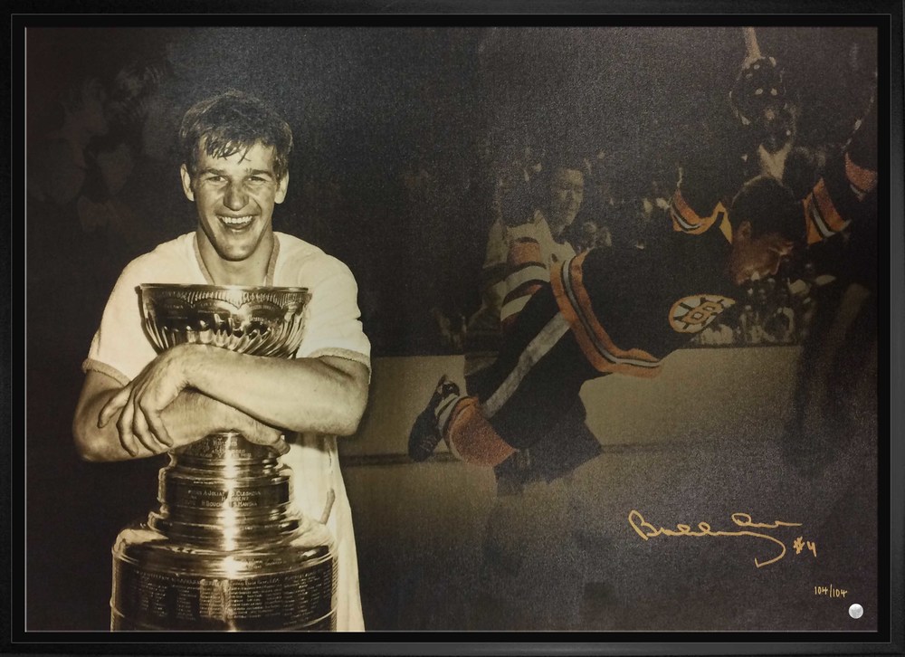 Bobby Orr Signed 20x29 Canvas Framed - The Goal Collage