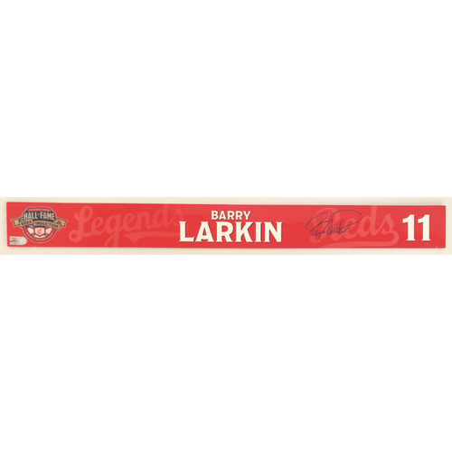 Barry Larkin - Game-used and Autographed Locker Name Plate: 2021 Cincinnati Reds Hall of Fame Legends Game