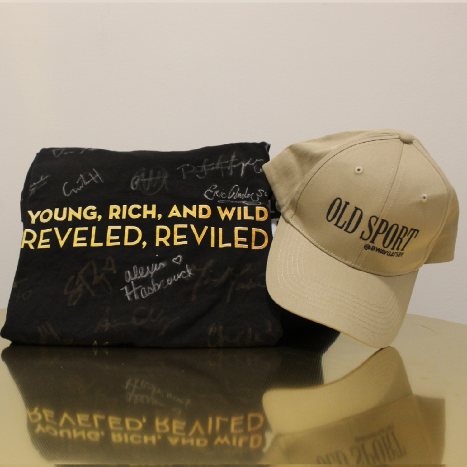 Photo of The Great Gatsby Autographed 'Young, Rich, and Wild Reveled, Reviled' T-Shirt and Exclusive Old S...