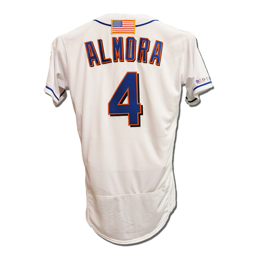 Albert Almora #4 - Game Used White Commemorative Jersey with American Flag Patch - Mets vs. Yankees - 9/11/2021