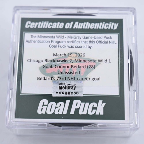 Image of Bedard, Connor - Chicago Blackhawks - March 19, 2026 at Minnesota Wild (Wild's 25th Anniversary Logo)