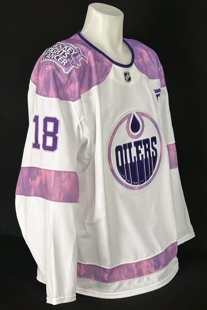 Zach Hyman #18 - Autographed 2025-26 Edmonton Oilers Hockey Fights Cancer Night Ltd Edition Jersey (Autographed Only / Not Worn On Ice)
